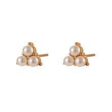 Load image into Gallery viewer, Three Pearl Triangle Mini Stud Earrings
