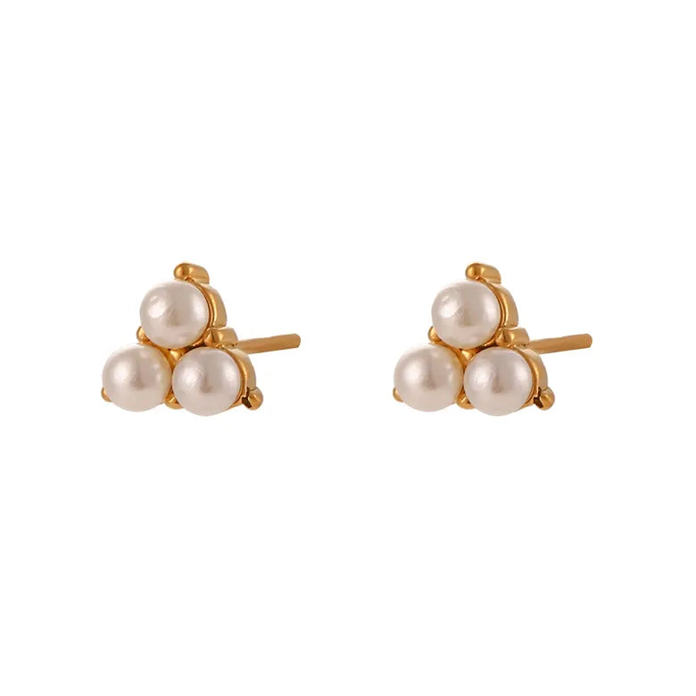Three Pearl Triangle Mini Stud Earrings