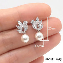 Load image into Gallery viewer, Zircon Leaf Pearl Drop Earrings
