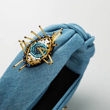 Load image into Gallery viewer, Beaded Evil Eye Denim Headband
