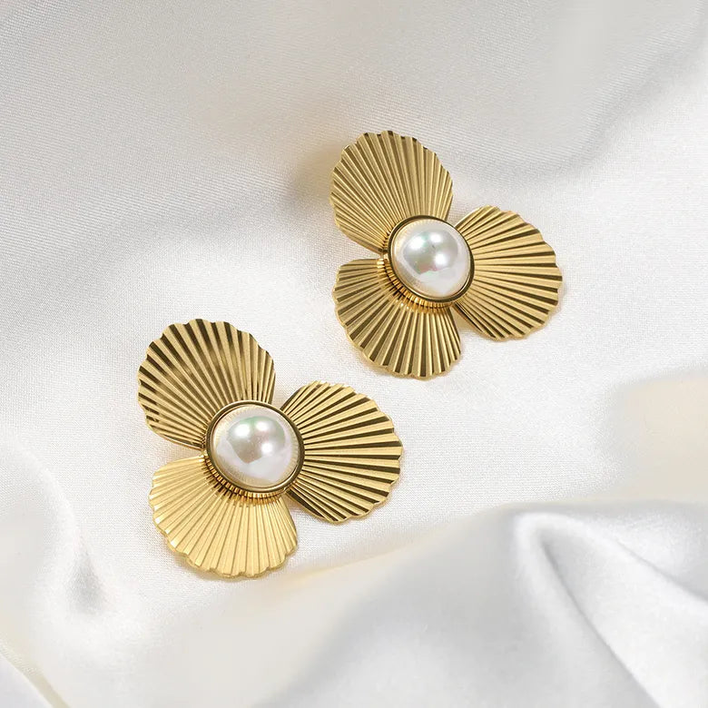 The PLP Pearl Textured Flower Statement Earrings