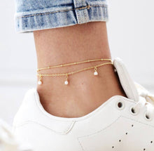 Load image into Gallery viewer, Pearl &amp; Chain Gold Anklet Set
