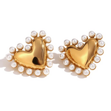 Load image into Gallery viewer, Modern Statement Heart Pearl Earrings
