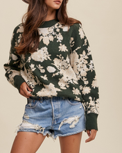Load image into Gallery viewer, Green Floral Crew Neck Sweater
