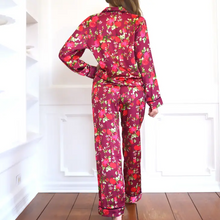 Load image into Gallery viewer, Burgundy Floral Satin Long PJ Set
