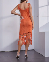 Load image into Gallery viewer, Mandarin Knit Fringe Dress
