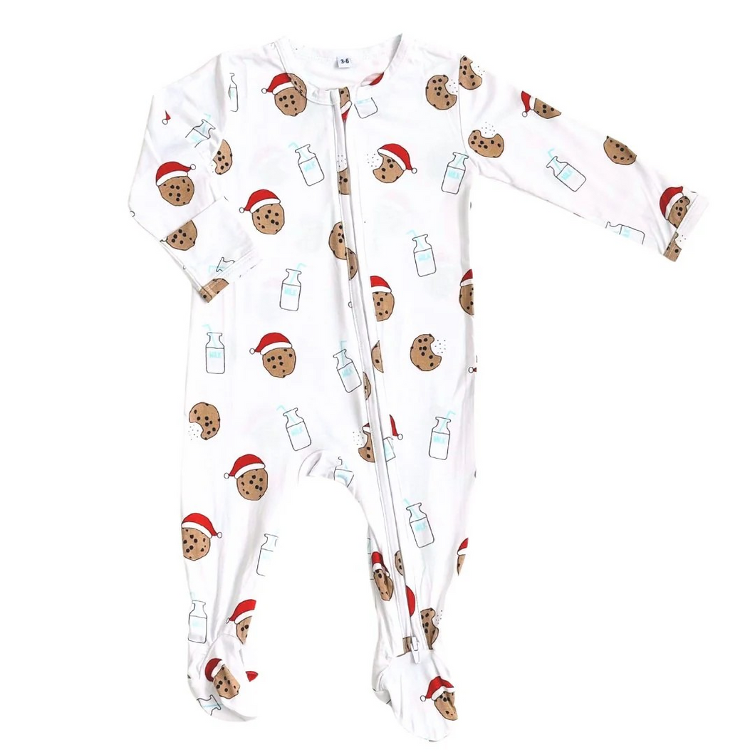 Cookies For Santa Bamboo Baby Zippered Footie Onesie