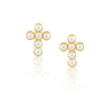 Load image into Gallery viewer, Mini Pearl Cross Stud Earrings

