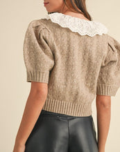 Load image into Gallery viewer, Lace Collar Pointelle Cardigan Sweater
