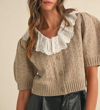 Load image into Gallery viewer, Lace Collar Pointelle Cardigan Sweater
