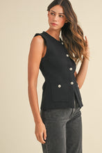 Load image into Gallery viewer, It-Girl Black Knit Crystal Button Vest
