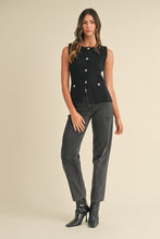 Load image into Gallery viewer, It-Girl Black Knit Crystal Button Vest
