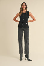 Load image into Gallery viewer, It-Girl Black Knit Crystal Button Vest
