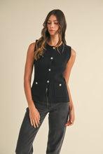 Load image into Gallery viewer, It-Girl Black Knit Crystal Button Vest
