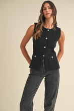 Load image into Gallery viewer, It-Girl Black Knit Crystal Button Vest
