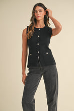 Load image into Gallery viewer, It-Girl Black Knit Crystal Button Vest
