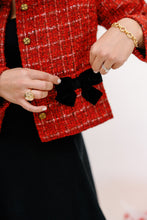 Load image into Gallery viewer, Merry Tweed Velvet Bow Blazer
