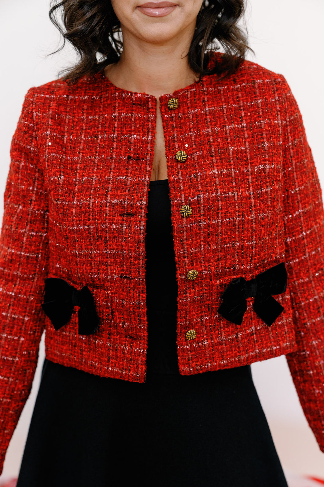 Merry Tweed Velvet Bow Blazer