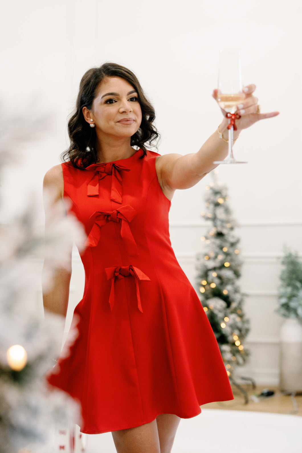 Fit & Flare Front Triple Bow Accent Dress