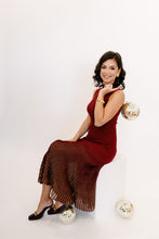 Load image into Gallery viewer, Mock Neck Shimmer Pleated Midi Sweater Dress
