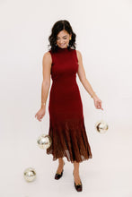 Load image into Gallery viewer, Mock Neck Shimmer Pleated Midi Sweater Dress
