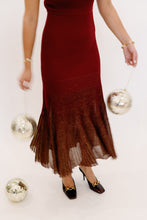 Load image into Gallery viewer, Mock Neck Shimmer Pleated Midi Sweater Dress
