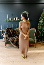 Load image into Gallery viewer, Mocha Shoulder Satin Bow Sweater Midi Dress
