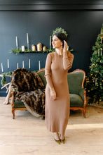 Load image into Gallery viewer, Mocha Shoulder Satin Bow Sweater Midi Dress
