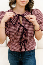 Load image into Gallery viewer, Mauve Sparkle Houndstooth Bow Tie Top
