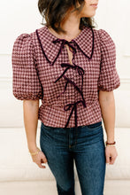 Load image into Gallery viewer, Mauve Sparkle Houndstooth Bow Tie Top
