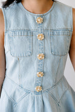 Load image into Gallery viewer, Pretty Little Pearl Button Denim Flare Dress
