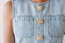Load image into Gallery viewer, Pretty Little Pearl Button Denim Flare Dress
