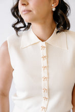 Load image into Gallery viewer, Pretty Little Gold Bow Button Sleeveless Knit Top
