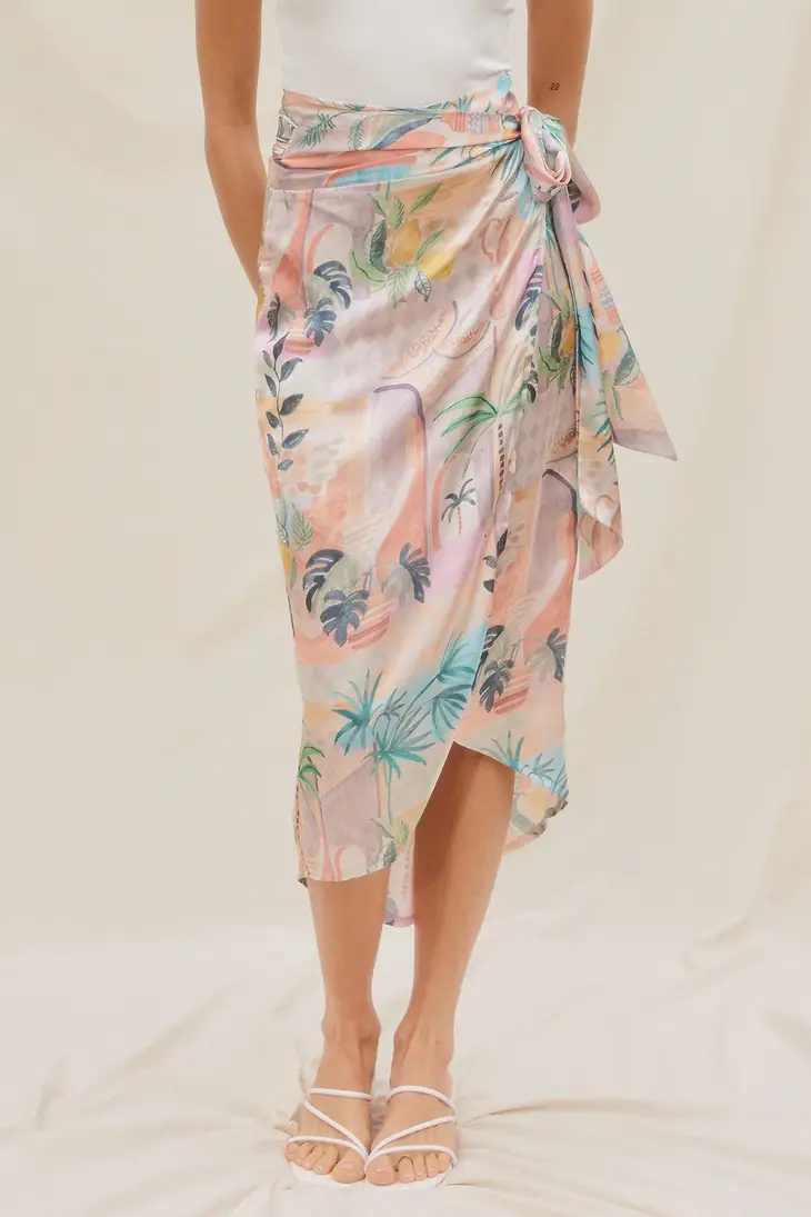 Palm Spring Tulip Wrap Midi Sarong Skirt