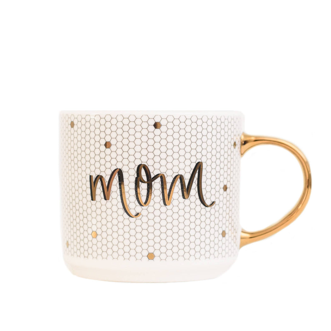 Mom Gold & White Tile Coffee Mug