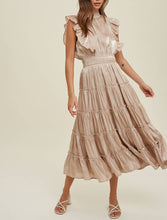 Load image into Gallery viewer, Champagne Organza Tired Ruffle Midi Dress
