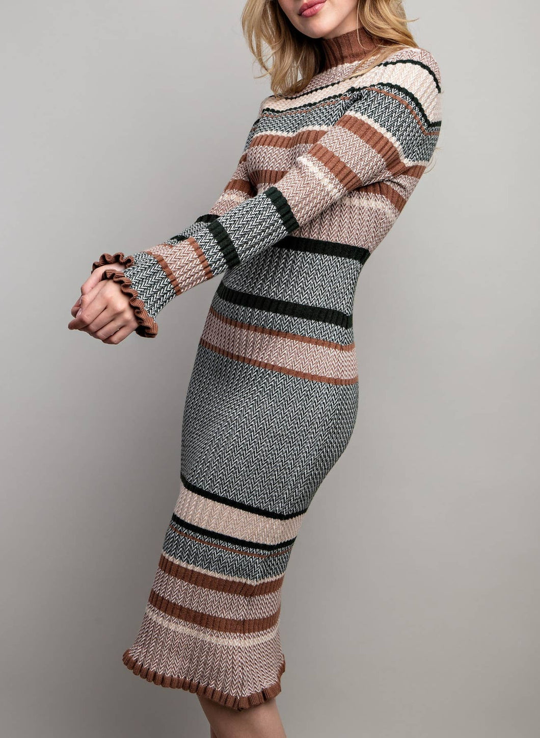 Ribbed Multicolor Midi Sweater Dress