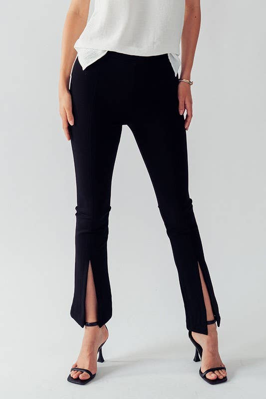 Anette Front Slit Flare Black Pants