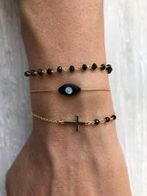 Load image into Gallery viewer, Black &amp; Gold Evil Eye Bracelet Stack
