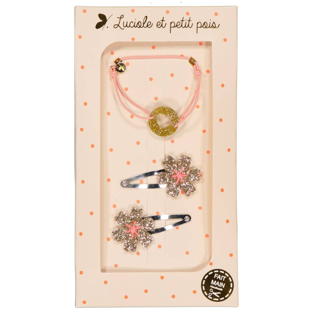 Pretty Little Golden Flower Clips & Bracelet Gift Set