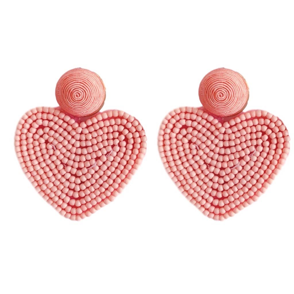 Pink Beaded Heart Statement Earrings