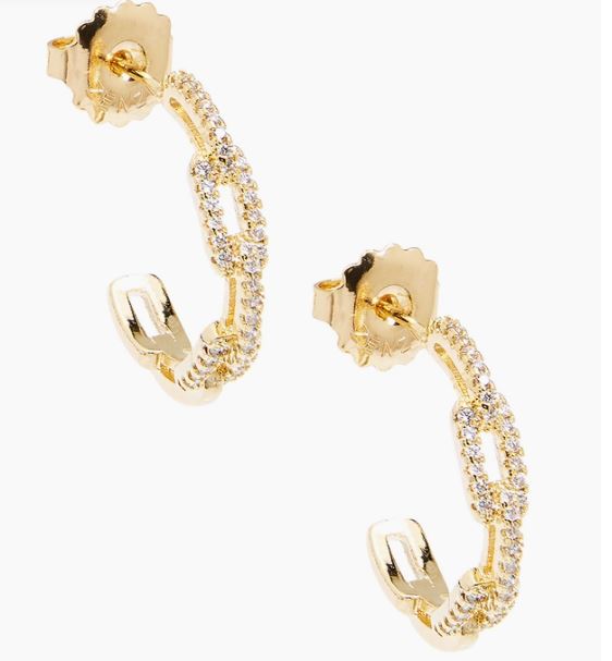 Pave Crystal Link Hoop Earrings