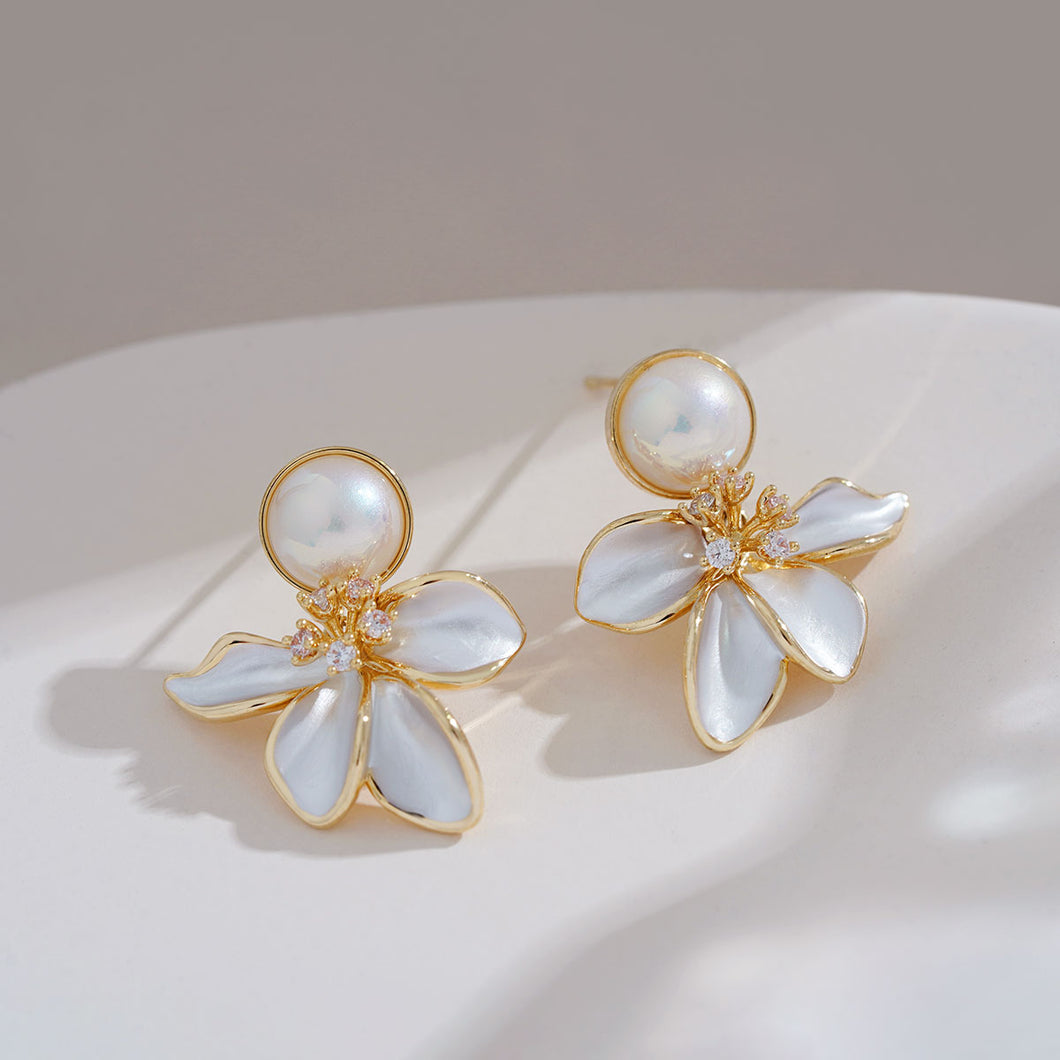 Petite Flower Pearl Drop Earrings