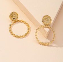 Load image into Gallery viewer, Gold Coin Chain Statement Earrings
