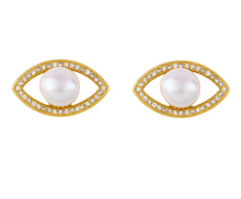 Load image into Gallery viewer, Pearl Evil Eye Stud Earrings
