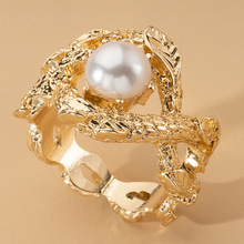 Load image into Gallery viewer, Gold Pearl Eye Statement Ring
