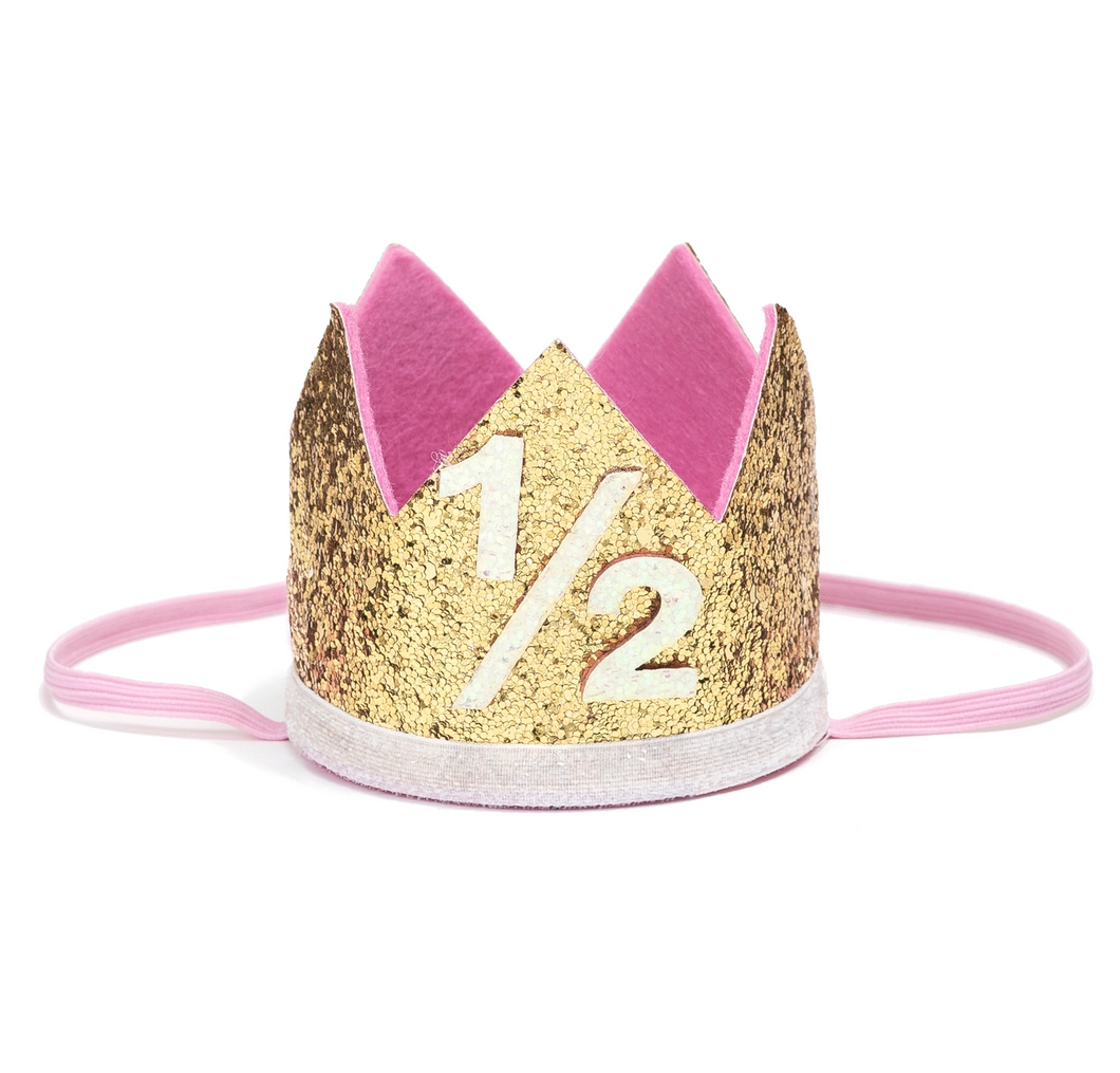 1/2 Birthday Glitter Crown Headband