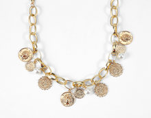 Load image into Gallery viewer, Pearl &amp; Gold Coin Link Statement Necklace
