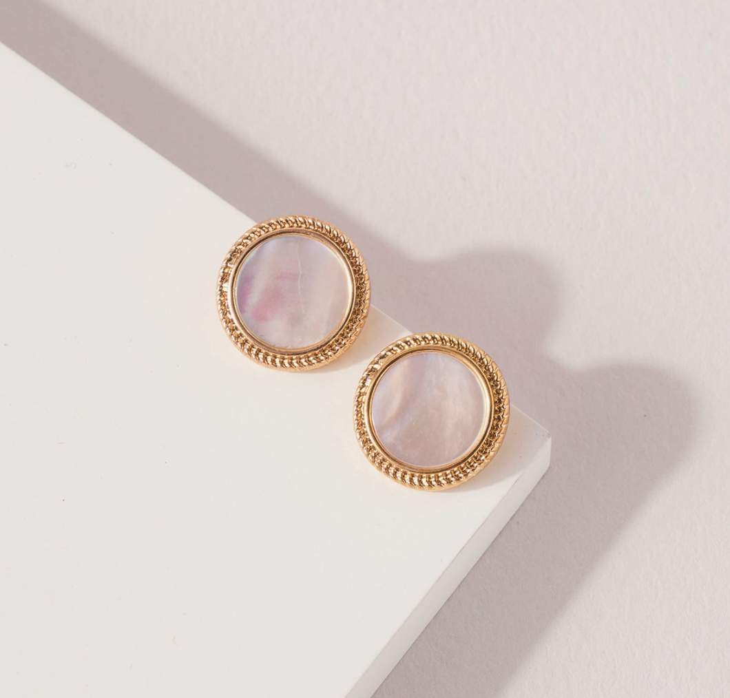 Round Mother of Pearl Stud Earrings