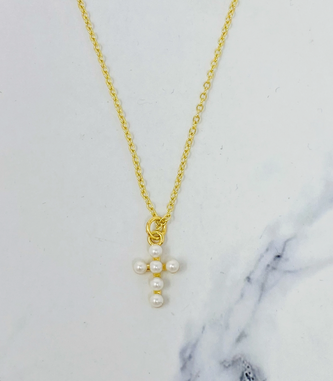 Pretty Little Pearl Cross Necklace